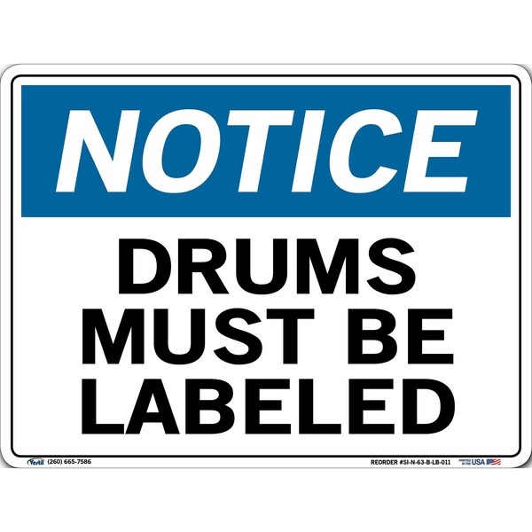 Vinyl Label Sign, 9-1/2" H, 12-1/2" W, Vinyl Label, Rectangle, English, SI-N-63-B-LB-011